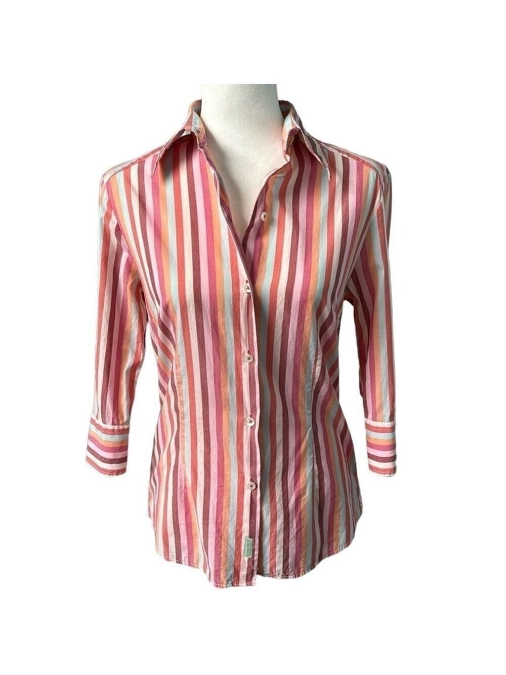 Bamboo Button Down Pink Striped Fitted Shirt Retro Made in Italy Size Medium